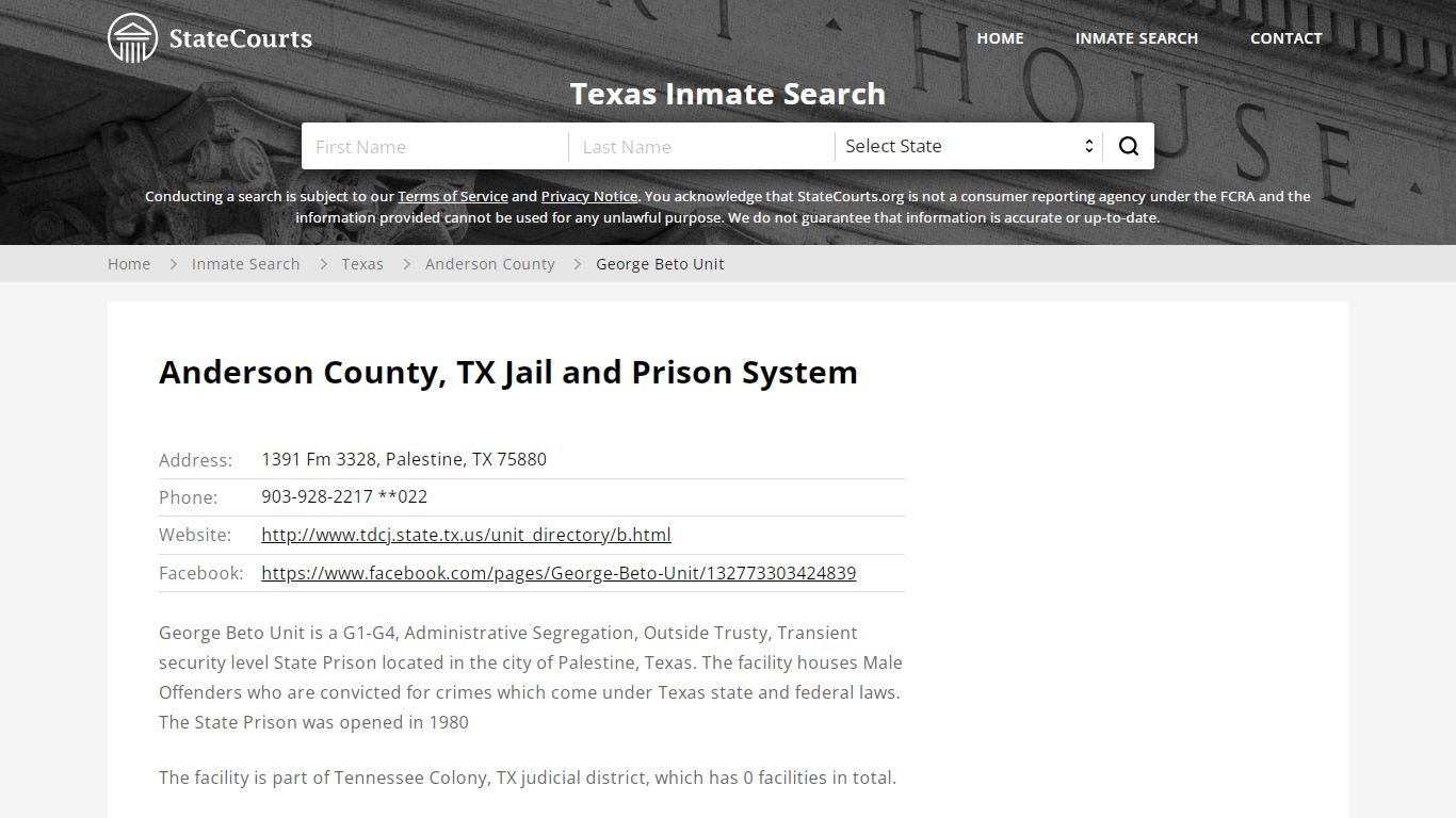 George Beto Unit Inmate Records Search, Texas - StateCourts