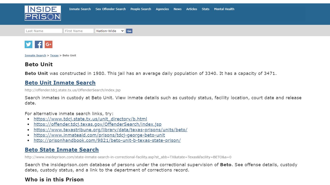 Beto Unit - Texas - Inmate Search - Inside Prison