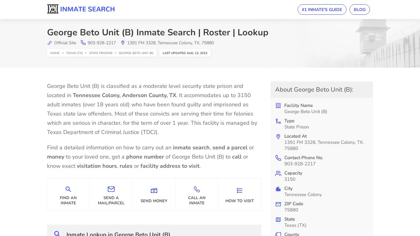 George Beto Unit (B) Inmate Search | Roster | Lookup