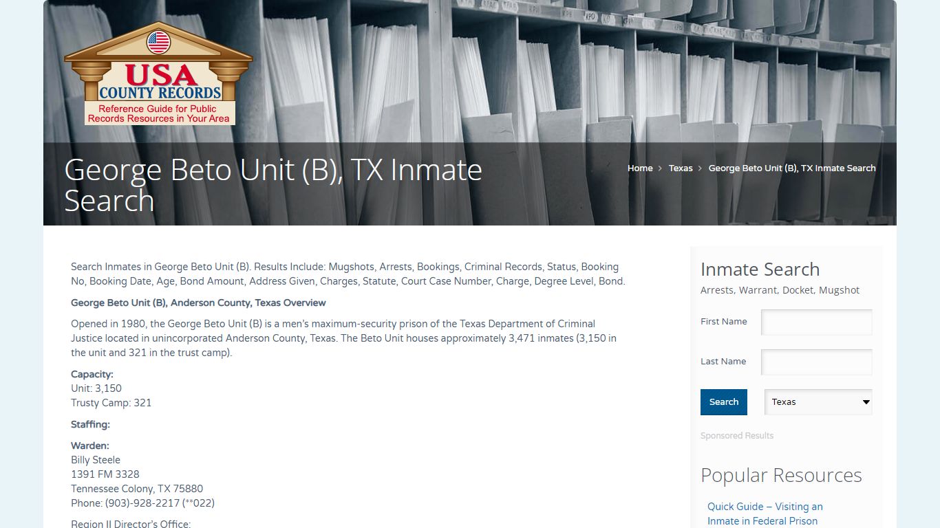 George Beto Unit (B), TX Inmate Search | Name Search